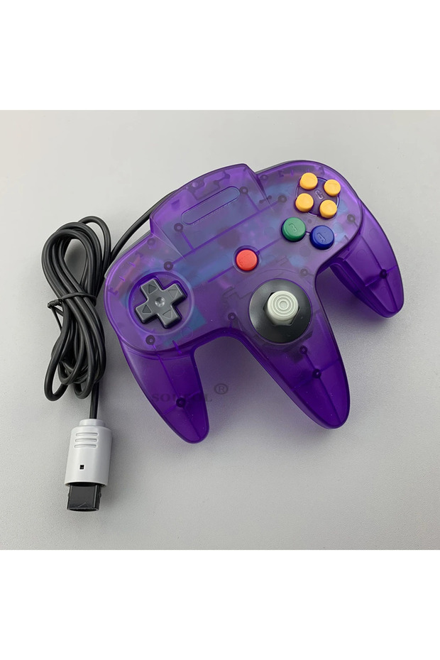 لوحة ألعاب سلكية شفافة أرجوانية اللون لجهاز تحكم NS 64 Host N64 Gamepad Joystick لجهاز نينتندو الكلاسيكي