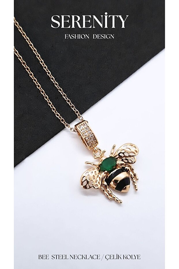 Black Yellow Striped Bee Steel Necklace