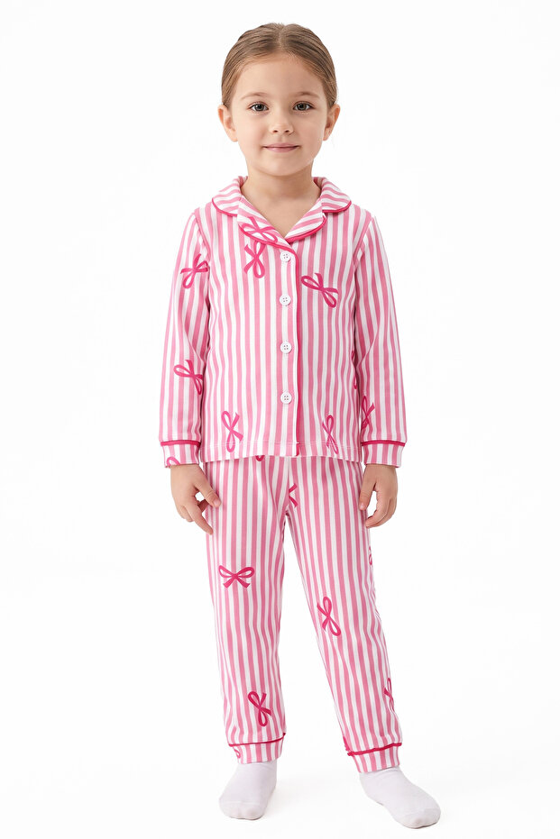 Baby Girl White Pink Bow Striped Pajama Set