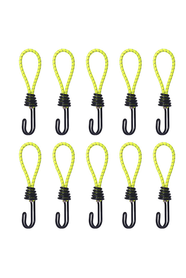 YELLOW 10pcs Tent Elastic Rope Cord Hook Versatile Outdoor Camping Canopy Tarp Tent Fixing Cord Stri