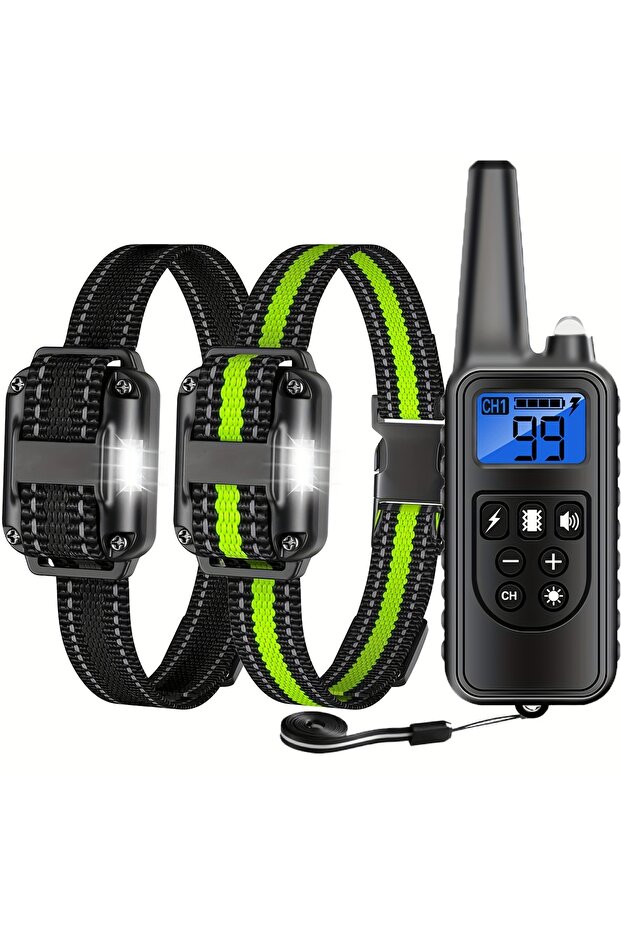 GREEN and BLACK Dog Shock Collar with Remote, Dog Training Electric Collar, Waterproof Rechargeable,
