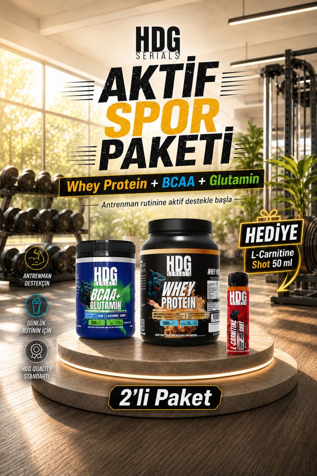 Active Sports Package Bcaa + Glutamine 500 g + Whey Protein 1000 g + L-Carnitine Shot 50 ml