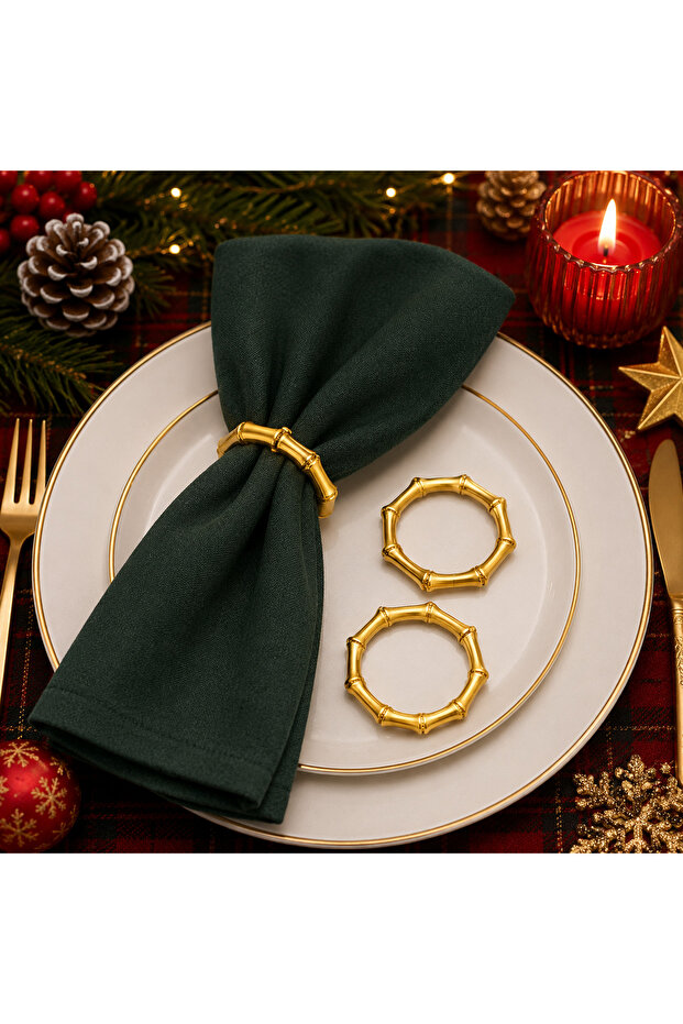12 Pcs - Napkin Ring Bamboo New Year and Ramadan (Eid) - Metal Accessory