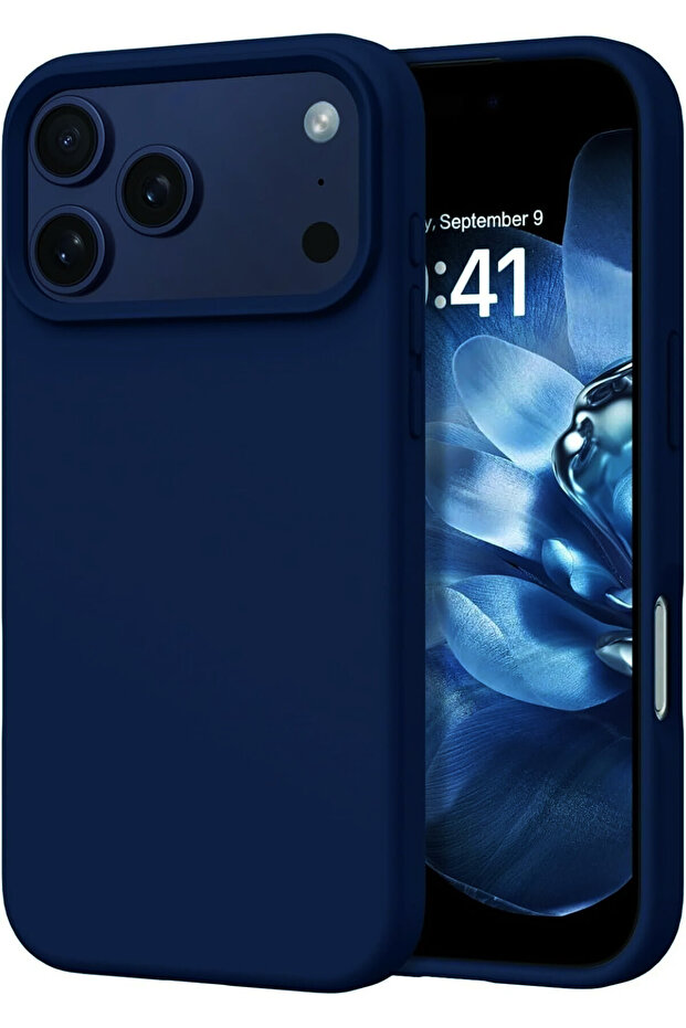 Apple iPhone 17 Pro Max Case Inside Velvet Screen and Camera Raised Launch Silicone Cover Navy Blue