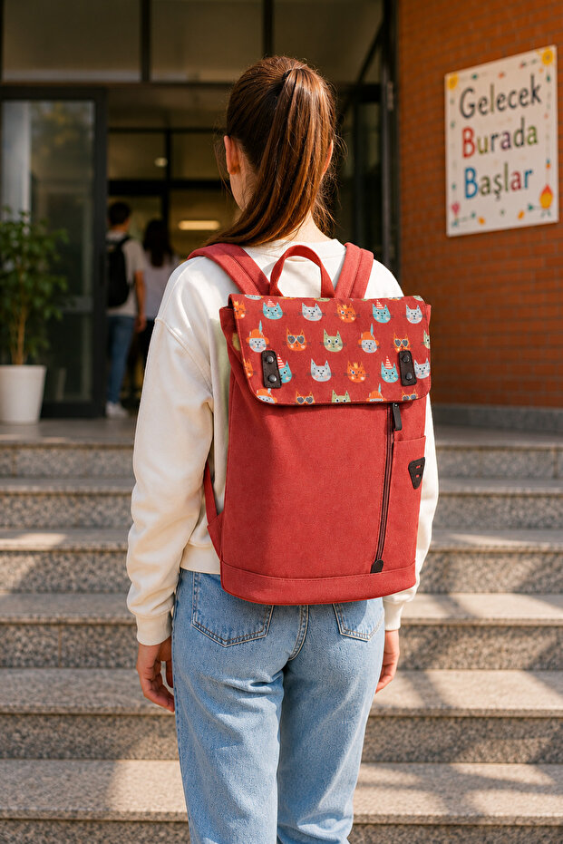 Cats Vintage Laptop Backpack Pink
