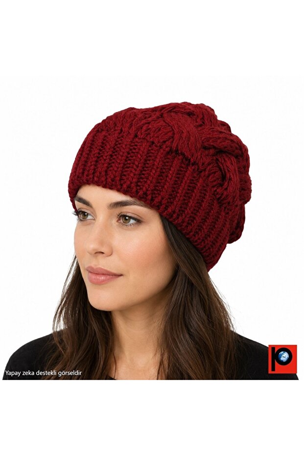 Women's Burgundy Color Knitted Beret
