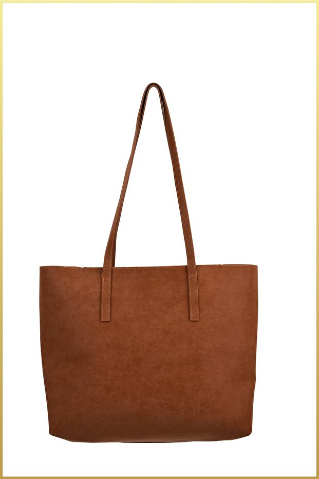 Women's Large Size Suede Hand and Shoulder Bag - Tan