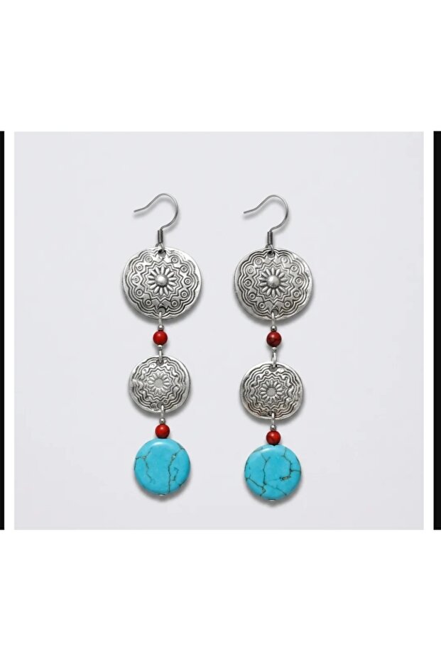 Blue Authentic Crimped Turquoise Stone Handmade Earrings