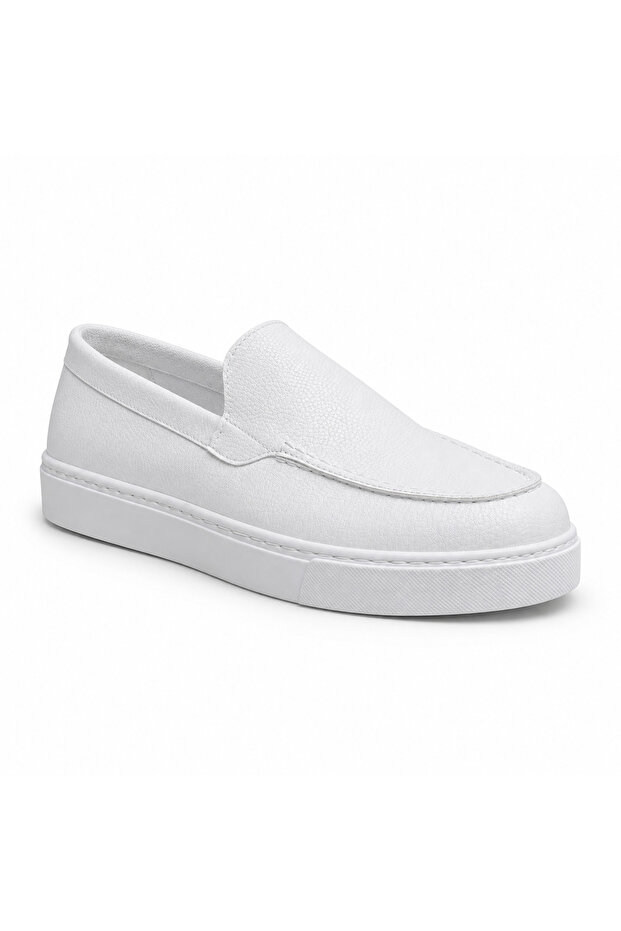 Full White Leather Men's Shoes - Laceless High-Sole Easy-To-Clean Non-Slip Sole Comfortable Casual Sports Shoes Ba0241