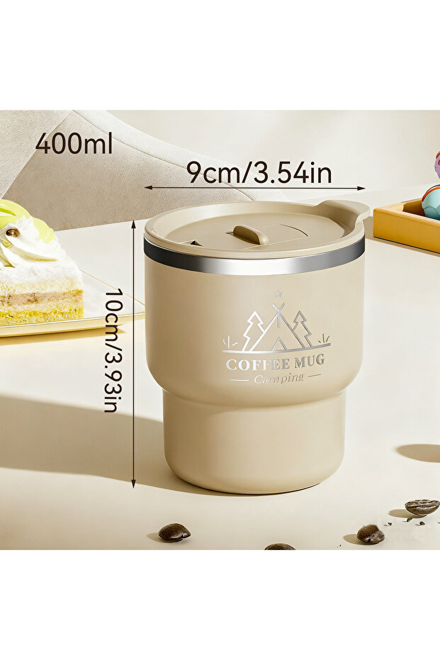 301-400ml Khaki 400ML Thermal Cup 304 Stainless Steel Double Layer Insulated Water Cup Office Milk C