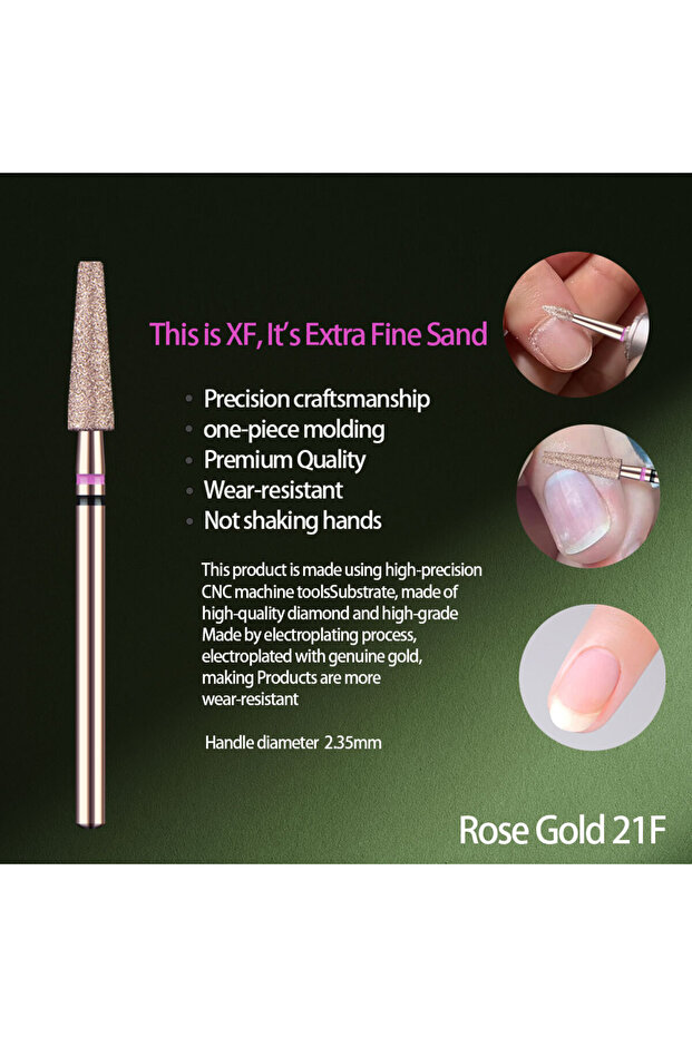 Rose Gold 21F 1Pcs High Quality Rose Gold Diamond Nail Drill Bit For Manicure Burr Cuticle Dead Skin
