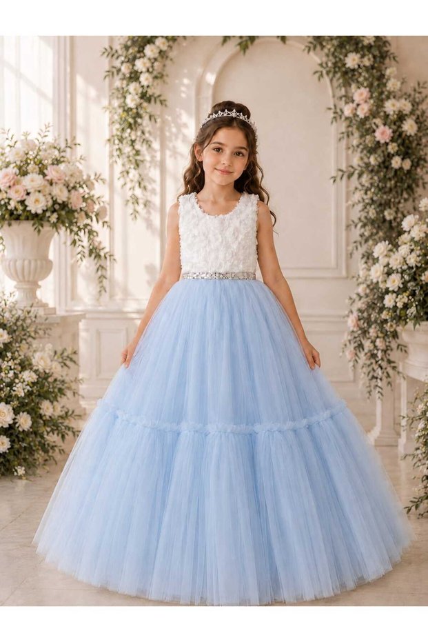 Colorful Presence Children's Evening Dress with White Flowers