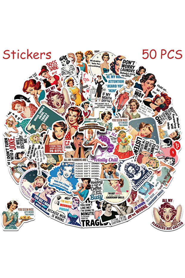 50pcs 50pcs Retro Female Quotes Stickers Decals For Laptop Scrapbook Luggage Refrigerator Guitar DIY