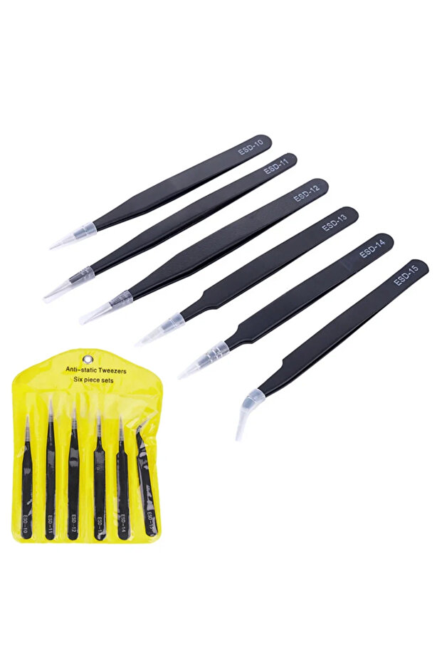 6PCS 6pcs Precision Tweezers Set ESD Anti-Static Stainless Steel Tweezers Repair Tools for Electroni