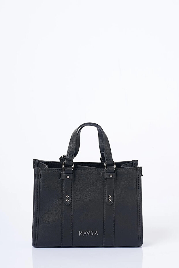 Faux Leather Tote Bag with Shoulder Strap Black