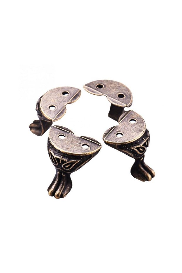 Bronze 4Pc Metal Box Corner Brackets Vintage Carving Alloy Wood Jewel Case Decorative Hardware Feet