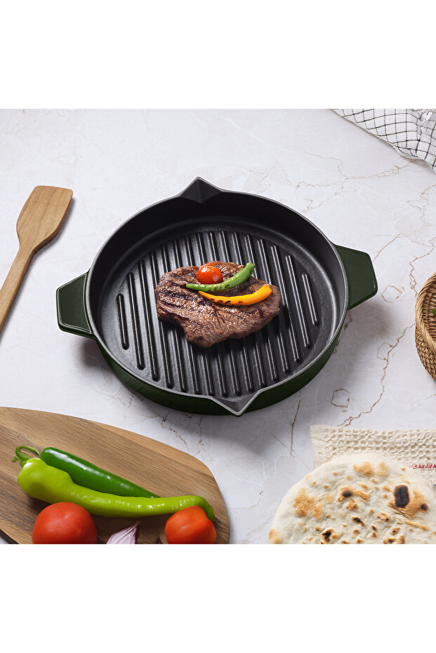 Duo Techniq Bombe Grill Cast Iron Grill Pan Basil 30cm