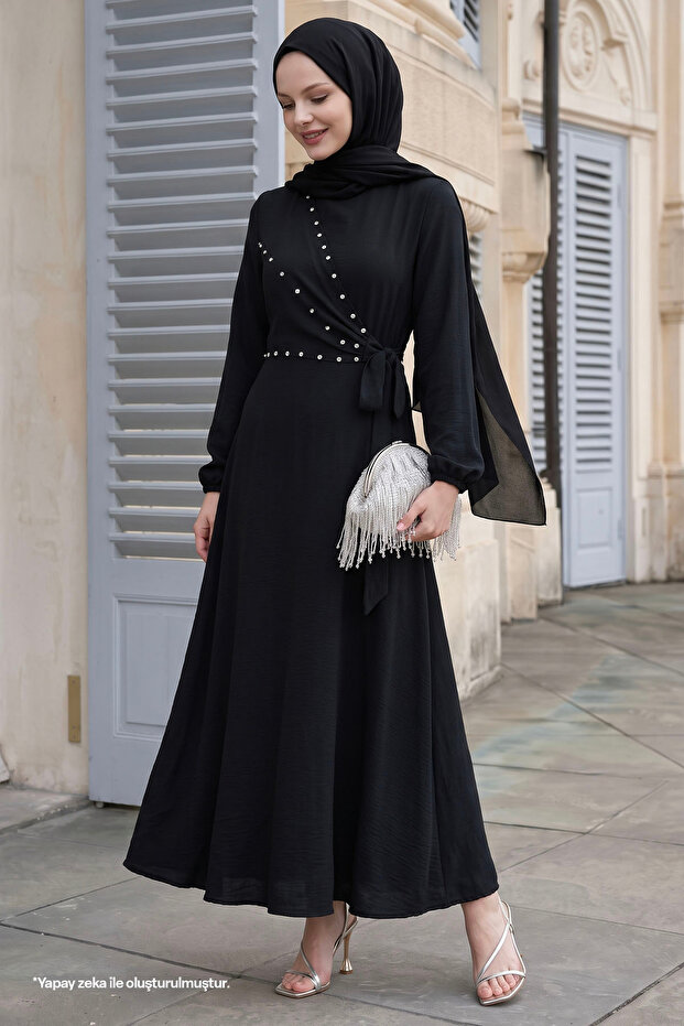 Pearl Tie Front Black Ayrobin Dress