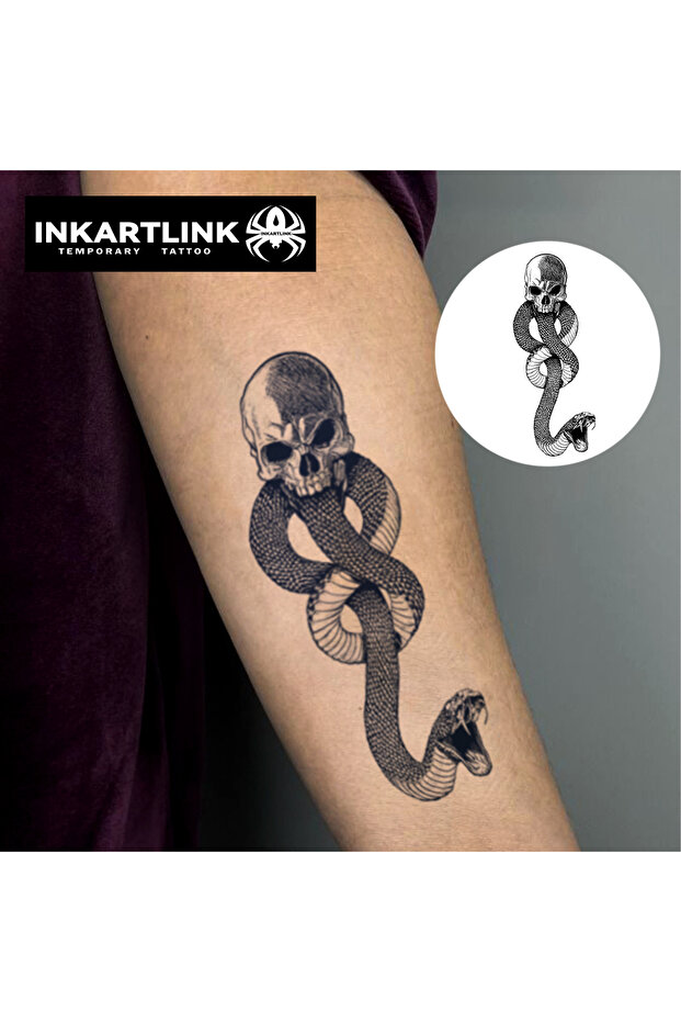 315-0818L Snake Skull Temporary Tattoo,Lasts To 15 Days New Technology Magic Waterproof Semi Permane