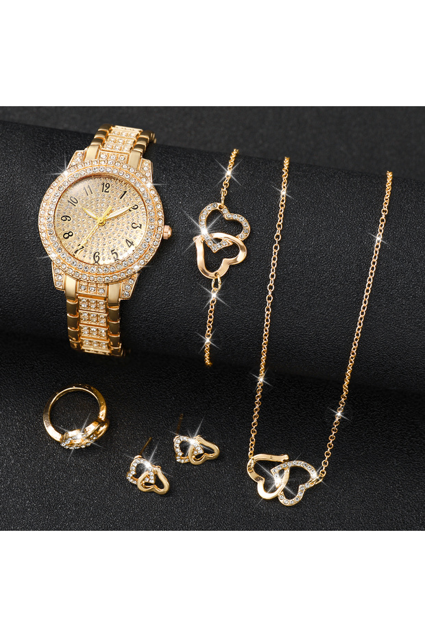 6PCS Set Without Box 6PCS Full Diamond Roman Literal Steel Strip Watch Starry Sky Charm Business Qua