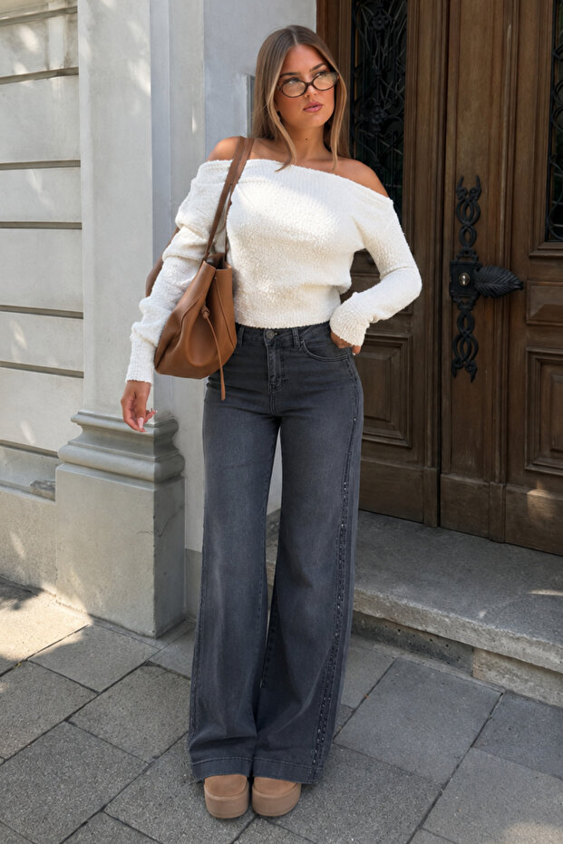 Smoked Wide Leg Women's Trousers Sh351