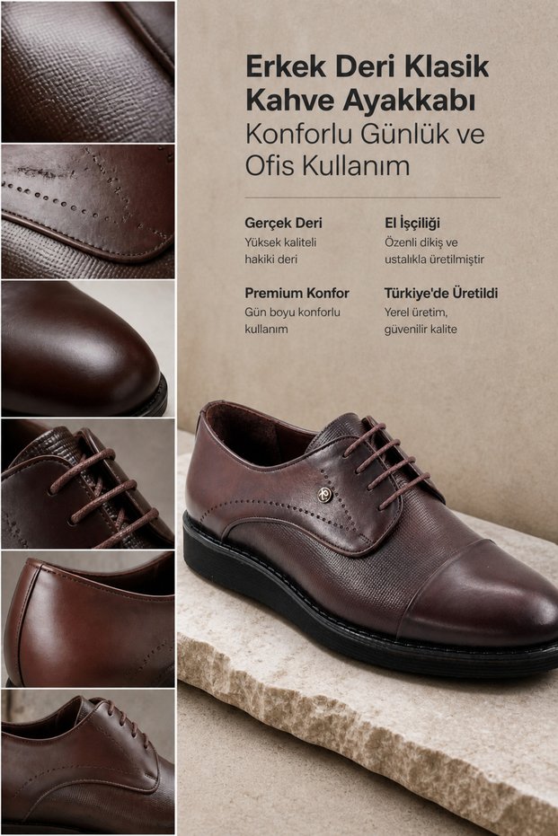 Men's Leather Classic Brown Shoes Comfortable for Daily and Office Use