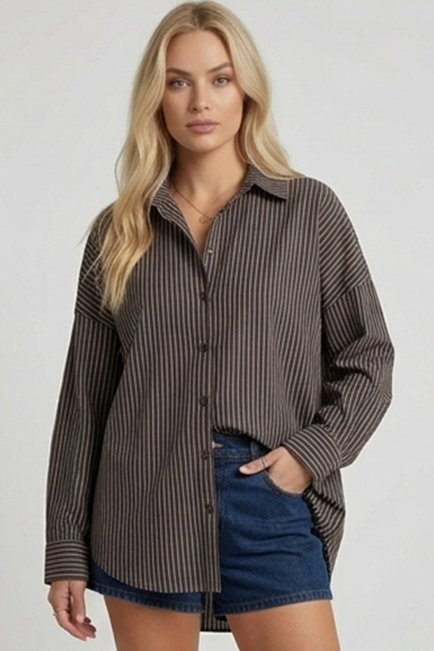 3900 Oversize Striped Shirt - Y.Brown