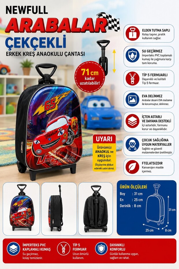 Men's Race Car Kindergarten Backpack with Rickshaw