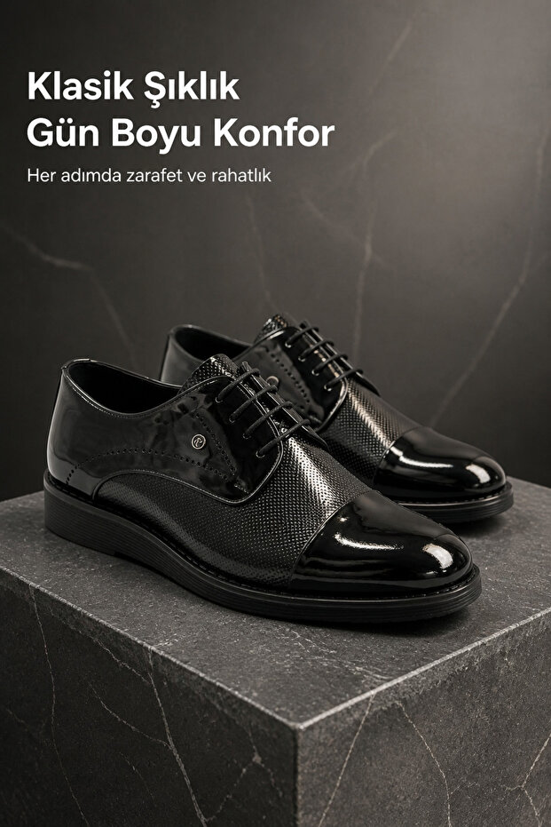 Men's Black Leather Classic Shoes Comfortable for Daily and Office Use