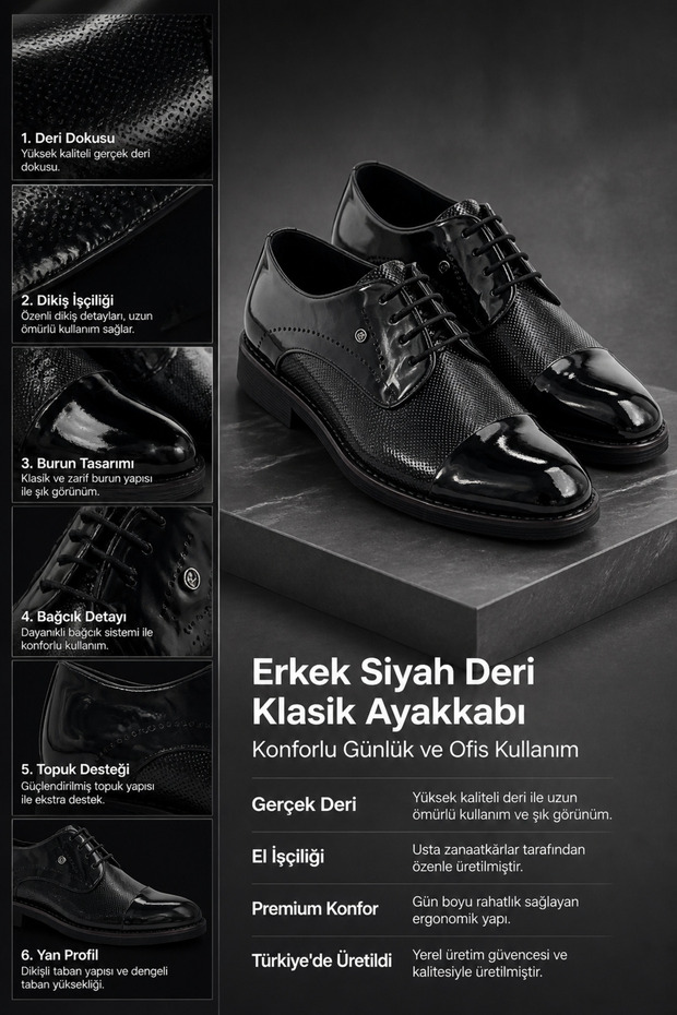Men's Black Leather Classic Shoes Comfortable for Daily and Office Use
