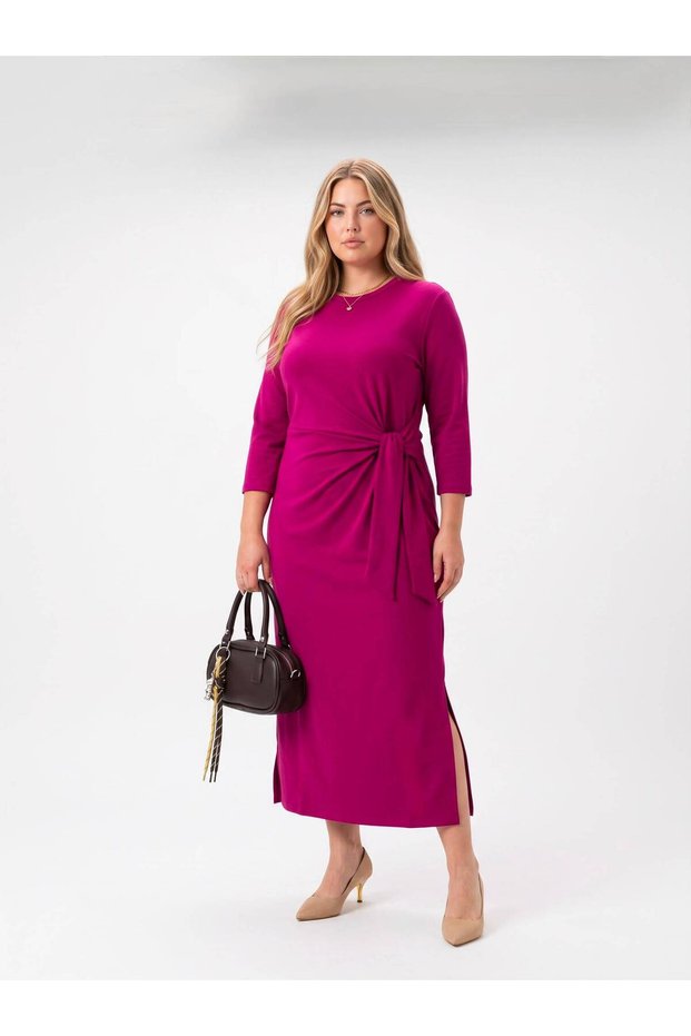 Women's Large Size Waist Tie Detailed Dress 5274-25