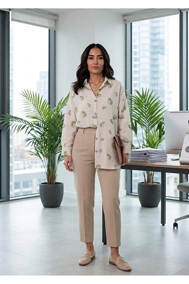 Mixed Pattern Linen Blend Shirt [Oversize, Standard Size, Fits up to Size 44, 75 cm Average]