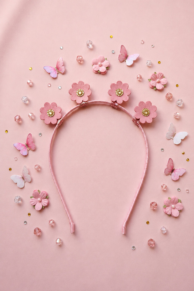 Pink Flowers Candy Pink Flower Detailed Girl's Crown