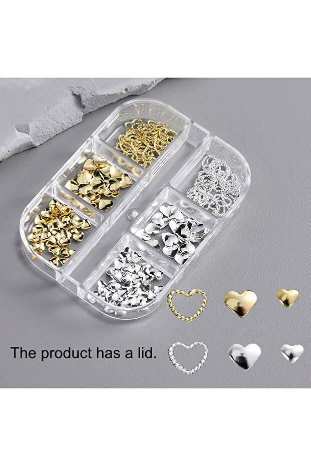 HSD-01 Minimalist Punk-Style Alloy Hollowed-Out Heart-Shaped Nail Art Decorations, Metal Hollowed-Ou