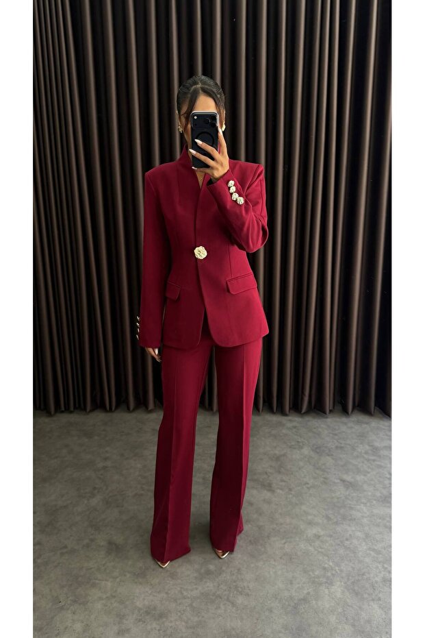 Gold Button Blazer Jacket Set - Chic and Elegant