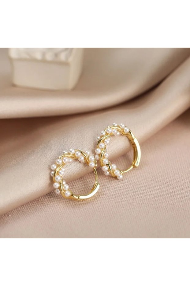S4-2pcs-golden EVISPOL French Imitation Pearl Hoop Earring Small Round Circel Earrings For Women Min