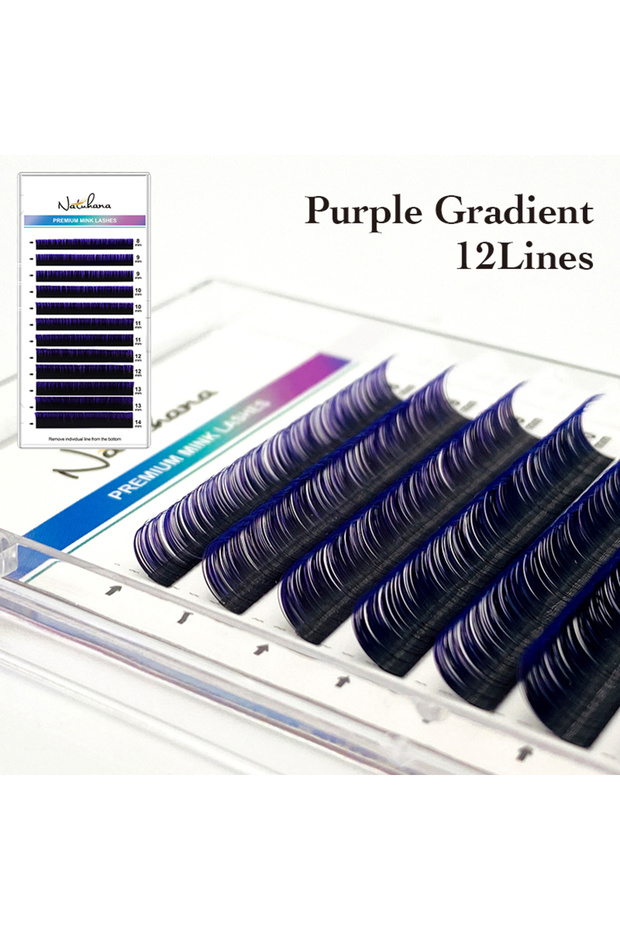 8-14 Mix - 12rows 0.07mm C Gradient Purple x12 Ombre Green Red Brown Blue Purple Color Eyelash Exten