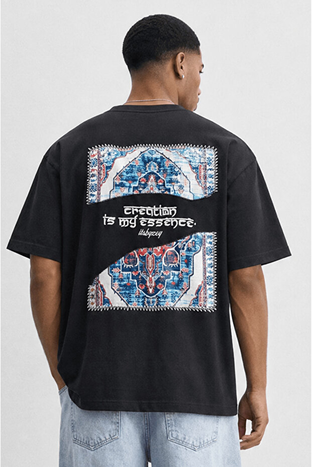 Men's Itsbyzey Embroidery Detailed Oversize T-Shirt Black