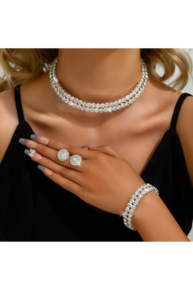 ZT5039-S 4pcs Wedding Women's Jewelry Set Rhinestone Earrings Necklace Bracelet Party Luxury Fashion