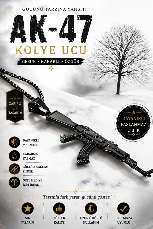 Ak47 Gun Black Necklace Steel Gold Necklace