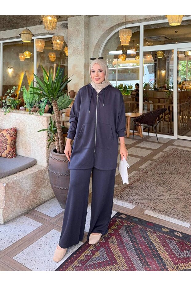Oversize Hooded Modal Fabric Double Pocket Hijab Two-Piece Set
