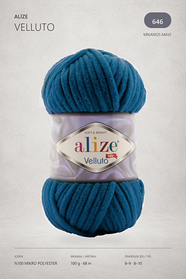 Velluto Thick Velvet Hand Knitting Yarn 646 Mikanos Blue