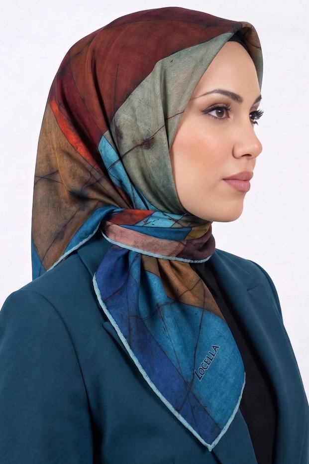وشاح نسائي ناعم من القطن العضوي بنمط هندسي متعدد الألوان