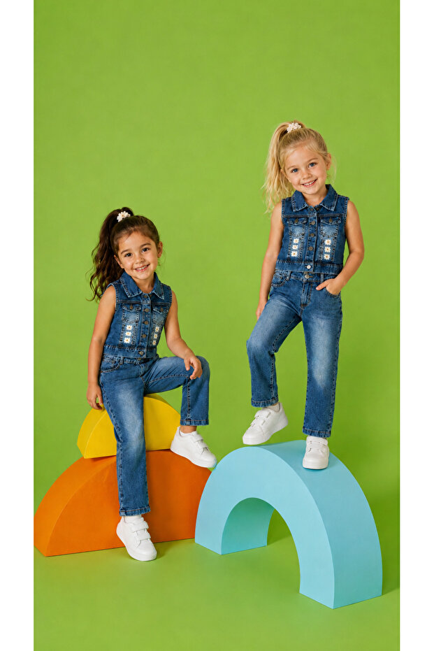 Little Daisies Denim Vest Girls' Set