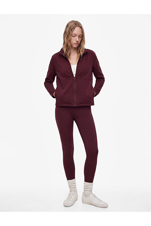 Cotton Long Sleeve Zippered Stand Collar Cardigan