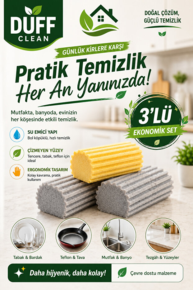3-piece magic moist sponge water absorbent dish sponge and brush kitchen cleaning sponge set