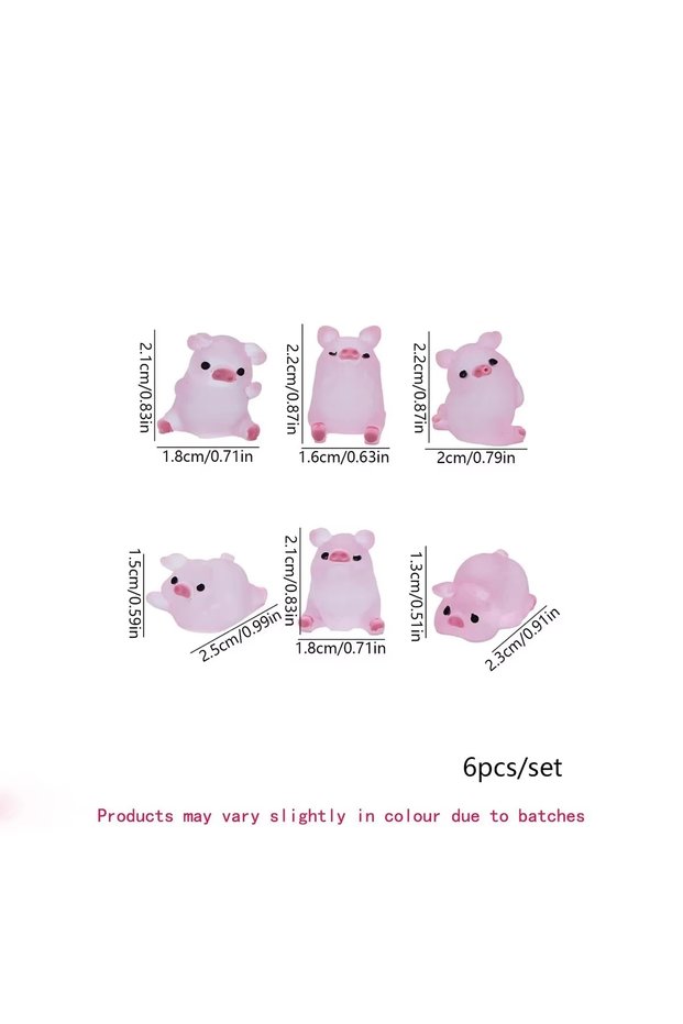 Multi-Colored A Set Of Six Resin Cute Glow-In-The-Dark Piggy Ornament DIY Keychain Micro-Landscaping
