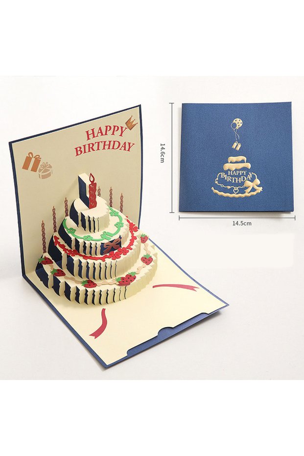 blue Birthday Greeting Cards 3D Pop Up Gift Card Gift Cards with Envelope Wedding Decorations for Ta