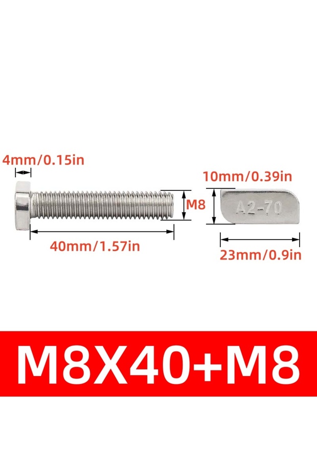 T-M8x40-4stes M8/M10 T-Bolt Kit 304 Stainless Steel (A2-70) - T-Screws Locking Tooth Flange Nuts - f
