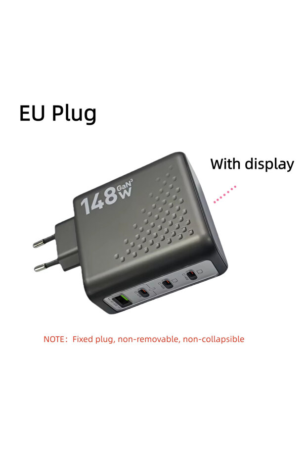 EU New 148W GaN Wall-Mounted Multi-Port Charger with Display 4 USB-C Ports, 3C1A Fast Charging, Com